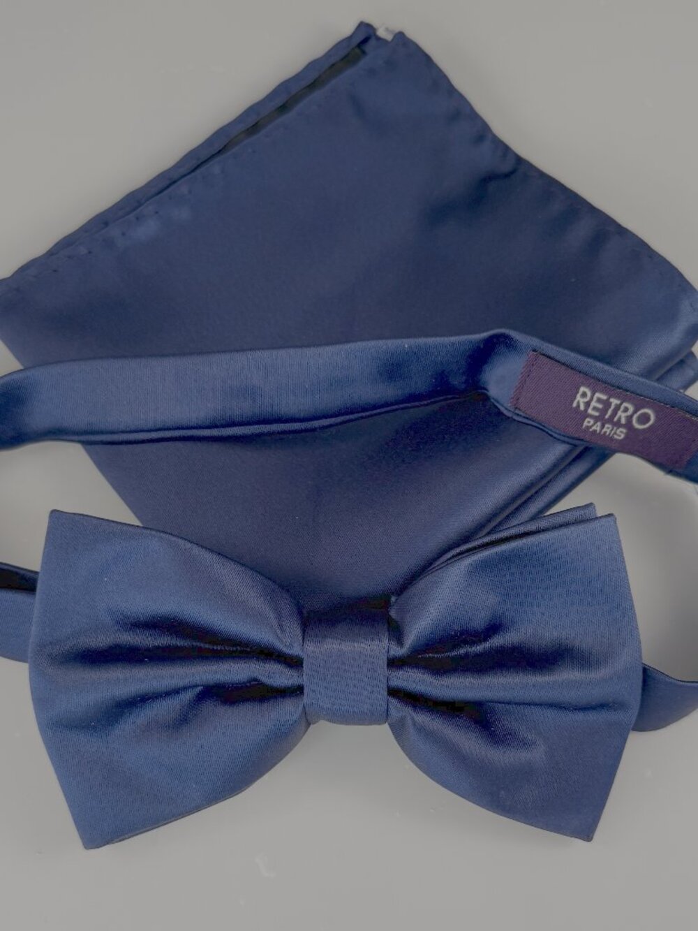 Retro Paris Blue Adjustable Bow Tie + matching handkerchief/square